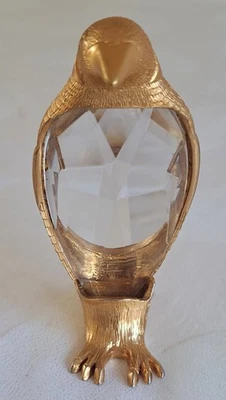 Figurine pingouin en Cristal type Swarovski monture en métal peinte en doré - Photo 1/4