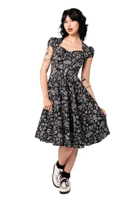 Hell Bunny Mischief Dress - Midi Gothic Black Halloween Vintage Retro Skater - Image 1 of 4