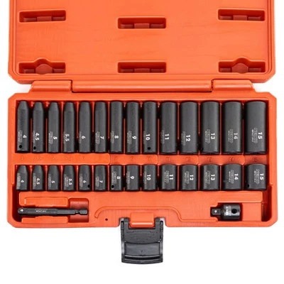 02481A 1/4" Drive Impact Socket Set, 30 Piece, Metric Sizes 4 – 15 MM, Deep a... - Image 1 of 4