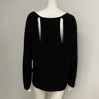 Rag & Bone Top Womens 4 Black Stretch Long Sleeve Open Draped Back Blouse - Image 1 of 4