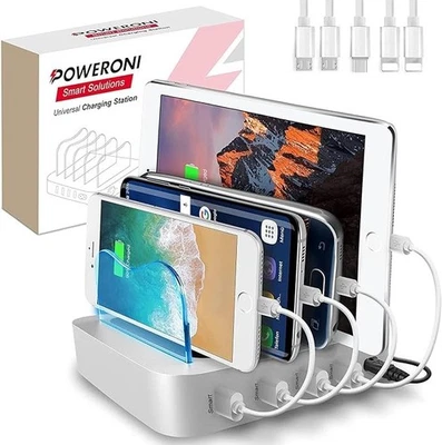 USB Charging Station 4 Port Fast Charger Multi Device Dock Organizer Poweroni - Image 1 of 4