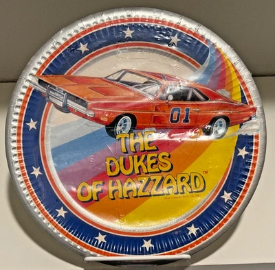 Винтажные праздничные тарелки Dukes of Hazzard 9 дюймов как новые в упаковке набор из 8 General Lee - Изображение 1 из 2