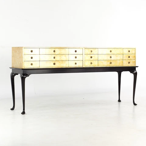 Kittinger Mid Century Gold Leaf Chest of Drawers on Black Lacquer Stand Cover