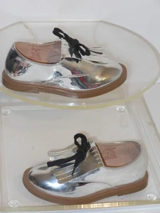 ZARA SHINING SILVER LACE-UP FRINGE FLAP SHOES SIZE 24 US SIZE (7/8) - Picture 1 of 6