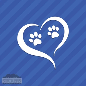 Paw Prints With Heart Vinyl Decal Sticker - Picture 1 of 2