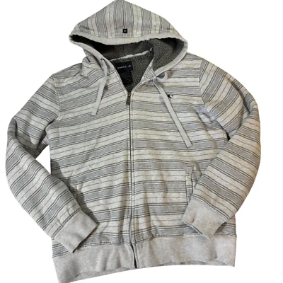 Chaqueta con Capucha O’neill Para Hombres Gris Rayas Cremallera Completa Talla M Sherpa Forrada de Vellón Foto 1 de 4