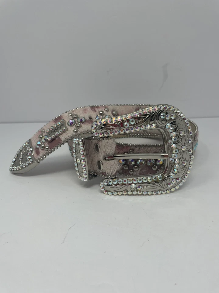 b b Simon Damas XL Cinturón Pelo Poni Rubor Rosa Cristales Swarovski Tachuelas Plateadas Foto 1 de 4