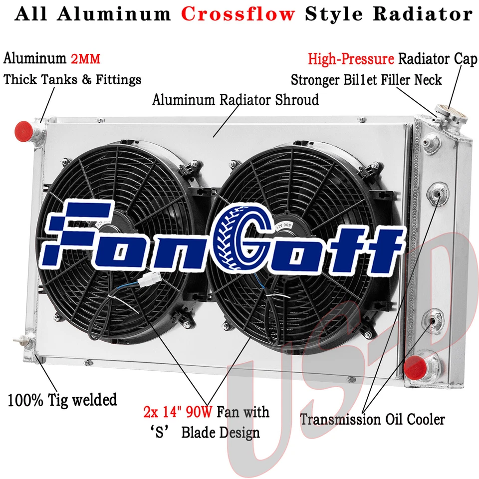 4 Row Radiator+Shroud Fan For 77-92 1980 Cadillac Fleetwood /Brougham /DeVille Foto 1 de 4