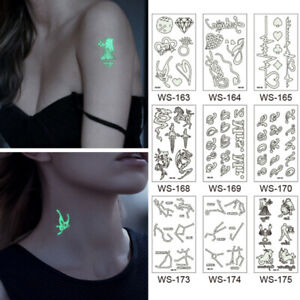 Luminous In Dark Temporary Tattoo Black Fake Body Arm Face Sticker Waterproof UK