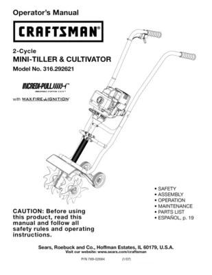 Mini cultivador y cultivador manual del propietario Sears Craftsman de 2 ciclos modelo 316.292621 Foto 1 de 3