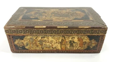 Antiguo polo persa Qasar de Cachemira y escenas de cortejo bien pintadas Foto 1 de 4