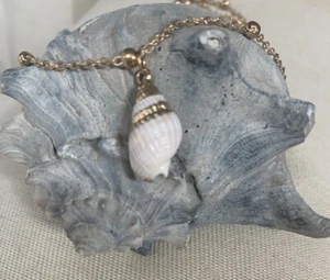 Beautiful Large Gold Dipped  Nautilus Sea Shell Pendant Goldtone Necklace - Picture 1 of 4