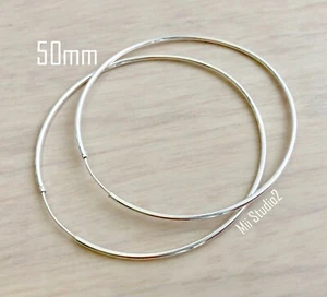 4pcs 50mm 925 sterling silver round endless hoop loop earring wire E57s - Picture 1 of 5