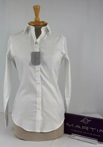 Women's 100% pinpoint cotton blouse, long sleeve straight collar, white  $27.50 - Picture 1 of 11