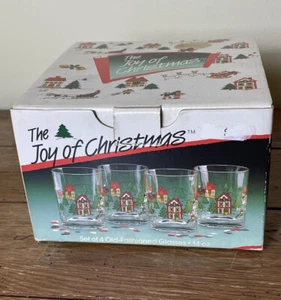Old Fashioned Christmas Glasses The Joy of Christmas  14oz Set of 4 - Picture 1 of 8