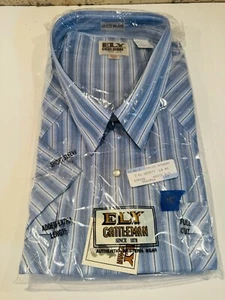 Ely Cattleman Short Sleeve Shirt Mens 20.5 TALL Blue Stripe Pearl Snap NWT - Picture 1 of 4