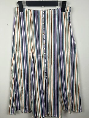 MAEVE ANTROPOLOGIE Freya Striped Midi A-Line Skirt Wms Sz 2 Faux Button - Image 1 of 4