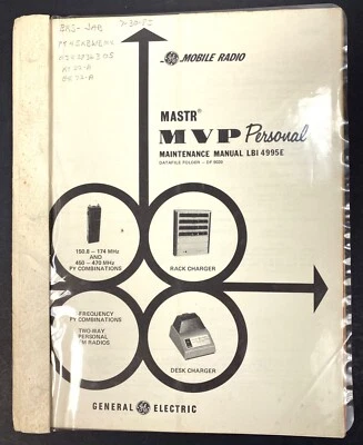 GE MASTR MVP PERSONAL TWO-WAY FM RADIO MANUAL LBI4995E Datafile Folder DF-9039 - Image 1 of 4