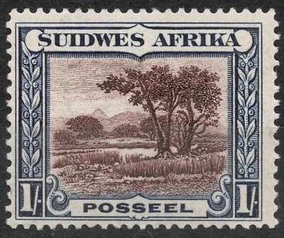 SG80A Sn: #115b 1931 1 Sh escena Bush del suroeste de África - Ediciones de S.W.A. , 1931 Foto 1 de 2