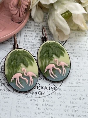 Розовый фламинго розовое золото свадебный подарок юбилей серьги камео бассейн вечеринки Vacat - Изображение 1 из 4