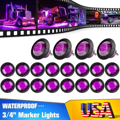 20x Luces LED Púrpura 12V Marcadoras Redondas 3/4" Camión Remolque Luz Bala Lateral EE. UU. Foto 1 de 4