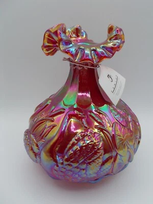 GORGEOUS Fenton 8" Red Carnival Swans Vase.  Ware #9458RN - Image 1 of 4