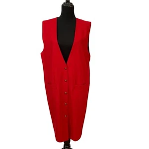 Vtg Women’s SAG HARBOR Red Pure Wool Sleeveless Vest Dress Sz 14 Lined Buttons - Picture 1 of 11