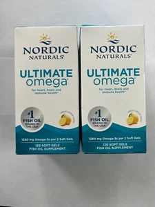Nordic Naturals Ultimate Omega Lemon 1280mg Sealed Bottles 120 Softgels - 2 PACK - Picture 1 of 2