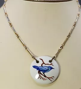 Vintage 1978 By Sarah Coventry Blue Bird Paradise Porcelain Disc 18" Necklace - Picture 1 of 8