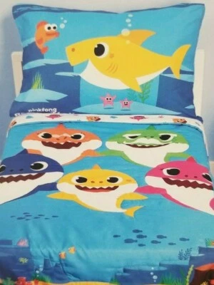Juego de cama de 4 piezas Nickelodeon Pink Fong bebé tiburón niño pequeño nuevo en paquete Foto 1 de 4