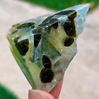 34G Natural prehnite green tourmaline quartz crystal Triangle block healing