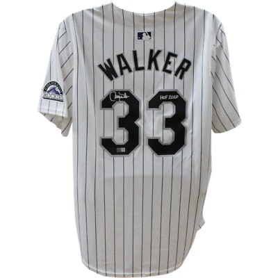 Camiseta deportiva Nike blanca autografiada por Larry Walker de los Colorados Rockies HOF TRI 47364 Foto 1 de 4