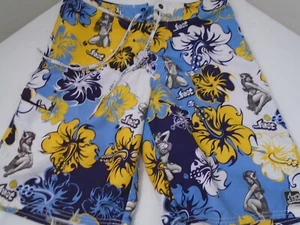 Pantalones Cortos De Colección LOST Azul Amarillo Tropical Floral Hula Pin Up Niña 31 #0434 - Imagen 1 de 4