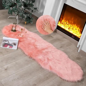 Faux Fur Rug Sheepskin Shag Fluffy Fuzzy Pink 2X6 Ft Runner Rugs for Bedroom Bed - Picture 1 of 12