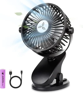 Battery Operated Clip on Stroller Fan, Portable Mini Desk Fan Rechargeable, USB  - Picture 1 of 7