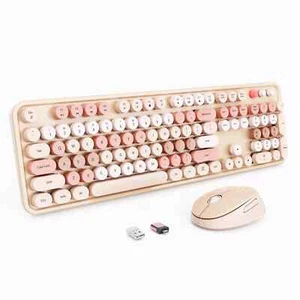 Wireless Keyboard and Mouse, Full-Size Typewriter Keyboard with Retro Round K... - Afbeelding 1 van 2