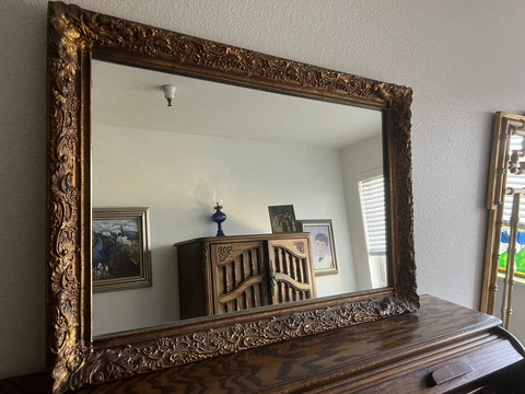 Gorgeous Large Gold Ornate Gildled Vintage Mirror  40” x 27” Cover