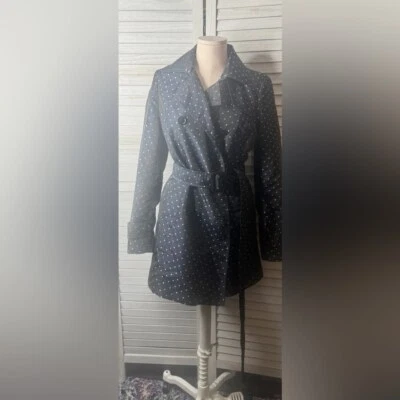Banana Republic Navy Blue w/ White Polka Dots Trench Coat. Small. Excellent Cond - Image 1 of 4