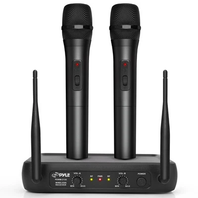 Pyle Channel Microphone System-VHF Fixed Dual Frequency Wireless Set with 2 Hand - Image 1 of 4