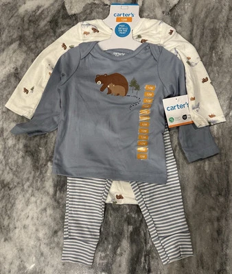 NUEVO* Conjunto de 3 piezas de body y pantalones Carter's para bebé niño 12 meses Foto 1 de 3