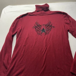 Suéter Y2K Harley Davidson para mujer grande rojo bordado alas tachonado motociclista - Imagen 1 de 8