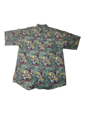 Vintage Y2K 90s Structure Hawaiian Shirt Mens Small Green Native American Retro - Image 1 of 4