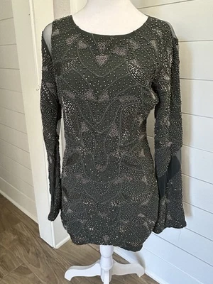 Green X Formal Dress By NBD Sequins Mini Small Dance Beaded Sheer Shoulder Back - Image 1 of 4