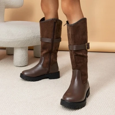 Niñas Niños Botas de Montar Hasta la Rodilla Moda Cremallera Lateral Hebilla Fácil de Tirar Botas Foto 1 de 4