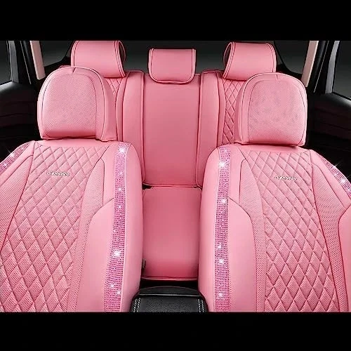 Capas de assento de carro de couro rosa Nappa para assentos completos, conjunto completo Bling couro rosa - Imagem 1 de 4