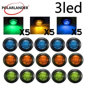 Yellow5+Green5+Blue5 Truck Side Light 3-4In Round Crystal Light 12V 15pcs 3LED - Picture 1 of 15
