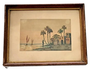 Antikes Aquarell Gemälde von "Carl Haag" Nahost Marokko Arabische Szene - Bild 1 von 5