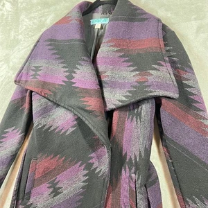 Abrigo con cinturón estampado azteca Southwest Boho chaqueta para mujer abrigo manta púrpura mediano - Imagen 1 de 12