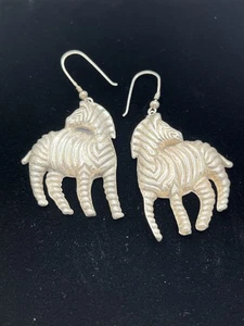 Sterling Silver 925 Zebra  Pierced Earrings Big Bold Jewelry - Picture 1 of 7