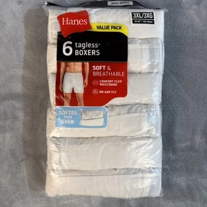 6-Pack HANES Men's 3XL Tagless Woven White Boxers Soft Breathable No Gap Fly - Picture 1 of 6